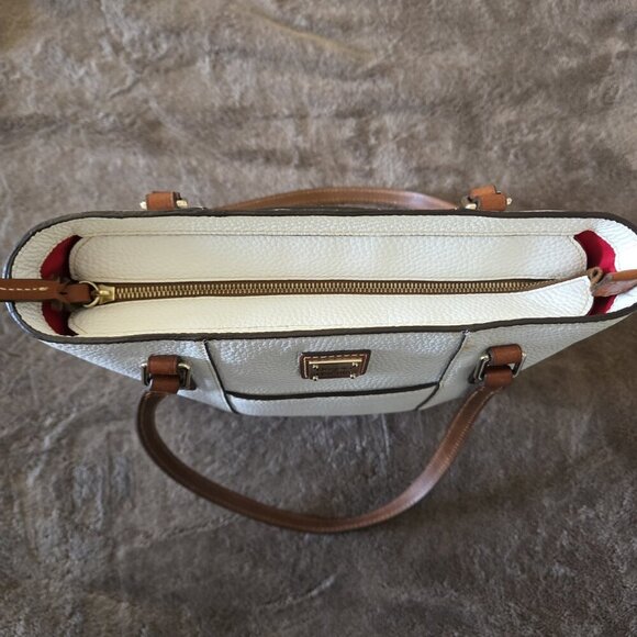 Dooney & Bourke Wexford Lexington Pebble Leather Tote Bag White Tan Handles Red - Picture 16 of 16